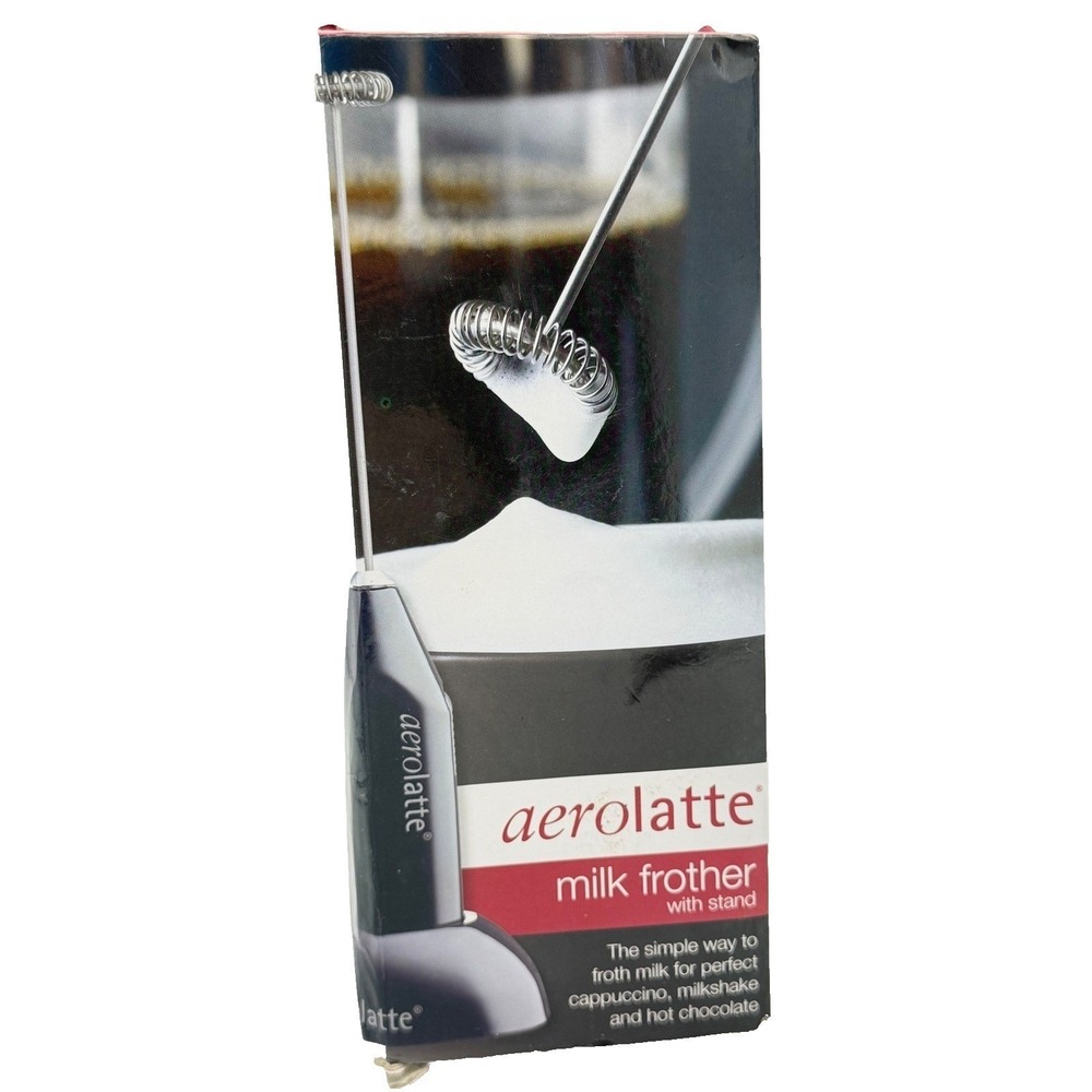 Aerolatte Handheld Milk Frother with Stand‎ Black Battery Operated Coffee Whisk